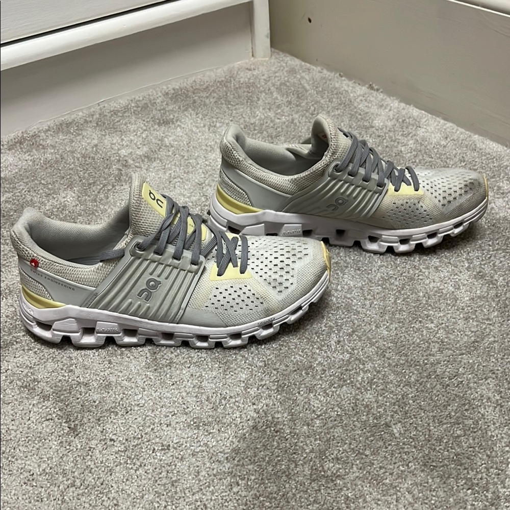 On Gray and Yellow Running Shoes